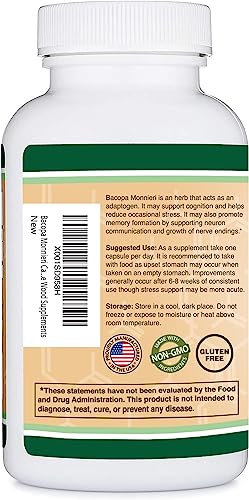 Bacopa Monnieri Capsules 20% Bacosides 450mg, 90 Count (Manufactured in USA