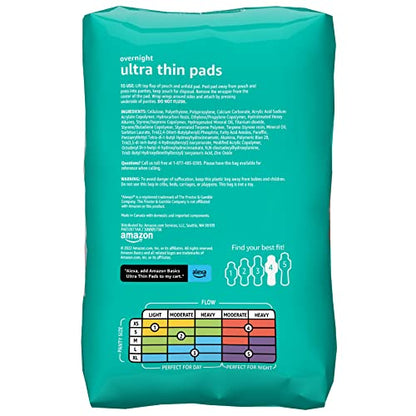 Amazon Basics Ultra Thin Pads with Flexi-Wings for Periods, Extra Long Length, Super Absorbency