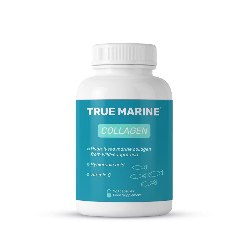 TRUE MARINE Collagen Capsules - 2,400mg of Marine Collagen with Hyaluronic Acid & Vitamin C - Skin, Hair, Nails & Joint Support