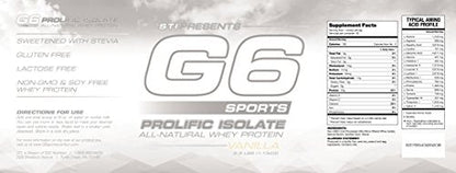 G6 Sports Nutrition Prolific Isolate All Natural Whey Protein Isolate Gluten Free, Lactose