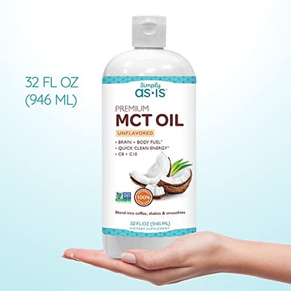 AS-IS Simply Premium MCT Oil C8 & C10 | Unflavored | 100% from Non-GMO Coconuts