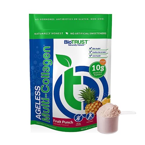 BioTrust Ageless Multi Collagen Peptides Powder – 5 Types (I, II, III, V, X) – Fruit Punch 