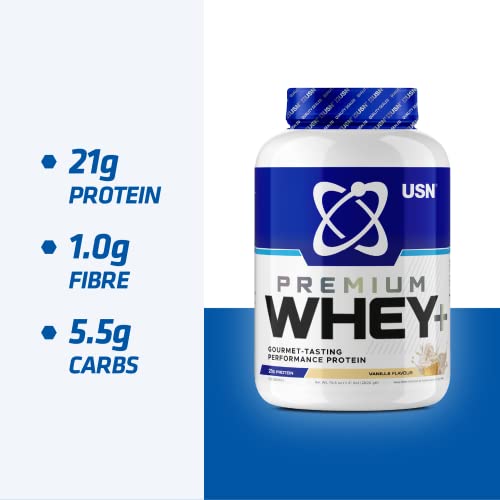 USN Whey+ Strawberry Protein Powder 2kg - Muscle Building & Recovery Protein Shakes