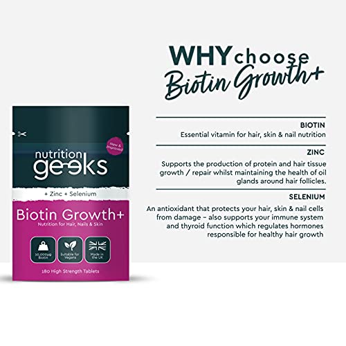 Nutrition Geeks Biotin Hair Growth Supplement - 180 Tablets Enhanced with Zinc