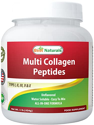 Best Naturals Multiple Collagen Peptides Protein Type I, II III, V & X Collagen unflavored 1 Pound