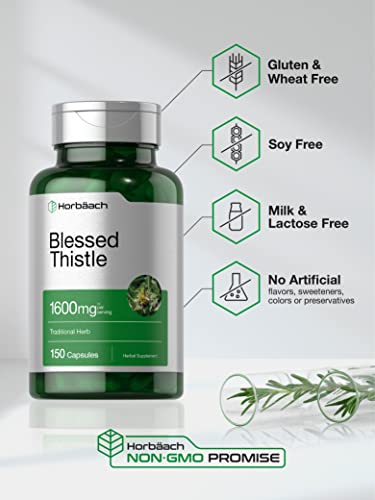 Blessed Thistle Capsules 1600 mg | 150 Count | Max Potency | Non-GMO, Gluten Free