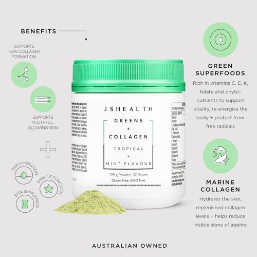 JSHealth Super Greens Powder - Greens & Collagen Powder - Superfood Powder with Marine Collagen Peptides