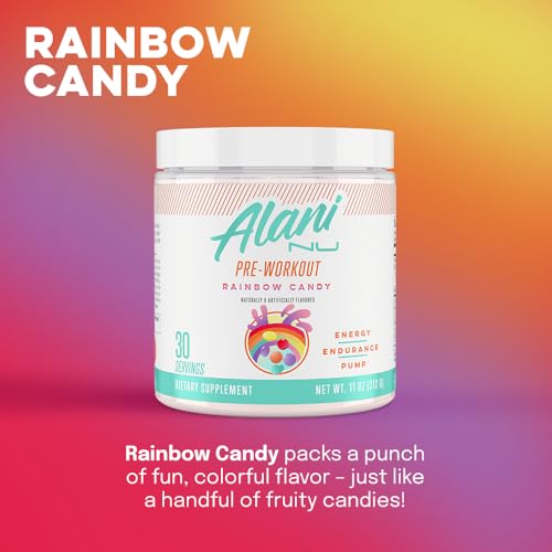 Alani Nu Rainbow Candy Pre Workout and BCAA Sour Gummies Post Workout Powder Bundle | L-Theanine, Beta-Alanine, Citrulline | Branch Chain Essential Amino Acids | 30 Servings per Container