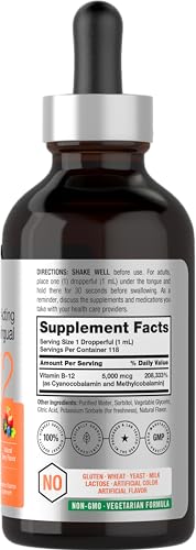 B-12 | 5000mcg | 4oz | Natural Berry Flavor Fast-Acting Sublingual Liquid Vitamin