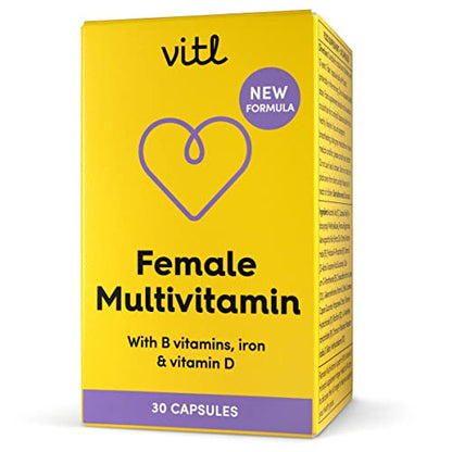 Vitl Female Multivitamin & Minerals Supplement - 30 Vegan Capsules - 21 Essential Active