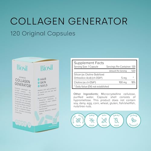 Biosil Collagen Generator - 120 Capsules - with Patented ch-OSA Complex - Generates & Protects Your Own Collagen