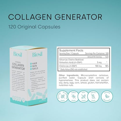 Biosil Collagen Generator - 120 Capsules - with Patented ch-OSA Complex - Generates & Protects Your Own Collagen