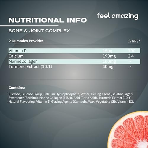 Feel Amazing Bone & Joint Complex Gummies - with Calcium, Vitamin D3 & Marine Collagen - 60 Grapefruit-Flavored Gummies - 30-Day Supply (1)