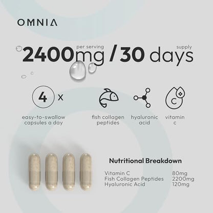 Omnia Marine Collagen Capsules 2400mg for Women & Men with Type I Collagen