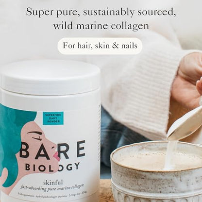 Bare Biology Collagen Powder, 300g/60 Servings - Skinful Pure Marine Collagen Supplement for Skin