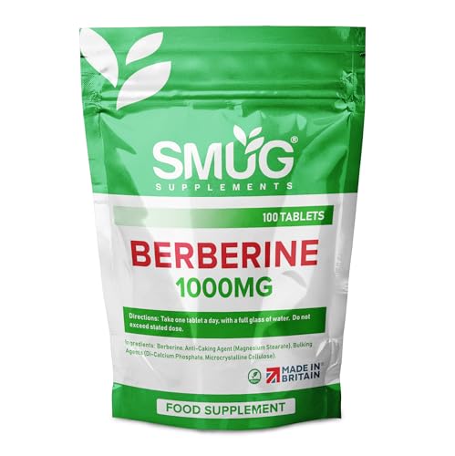 SMUG Supplements Berberine Tablets - 100 High Strength 1000mg Pills - Can Promote 