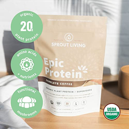 Sprout Living, Epic Protein, Plant Based Protein & Superfoods Powder, Complete Coffee