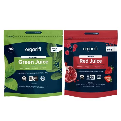 Organifi Green Juice and Red Juice Bundle - 30 Day Supply - Delicious, Refreshing Organic