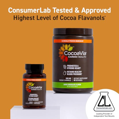 CocoaVia Cardio Health Cocoa Powder, 30 Servings, 500mg Cocoa Flavanols, Support Heart