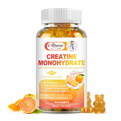 Alliwise Creatine Monohydrate Supplement Gummies for Men & Women, Sugar-Free Creatin