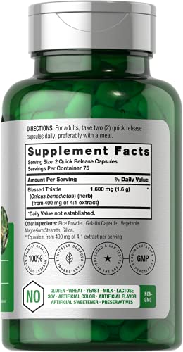 Blessed Thistle Capsules 1600 mg | 150 Count | Max Potency | Non-GMO, Gluten Free