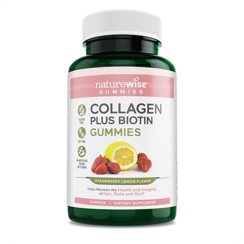 NatureWise Collagen Gummies - Strawberry Lemon Flavor - Type 1 & 3 Collagen Peptides 