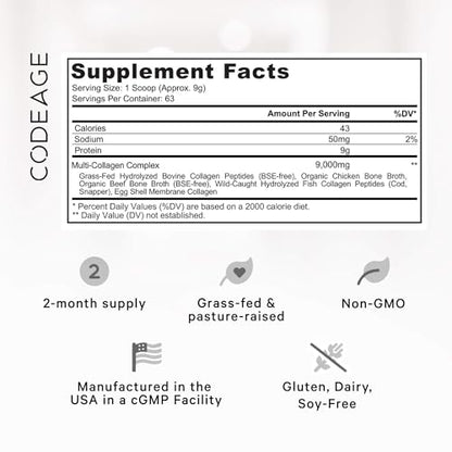 Code Age Multi-Collagen Protein Powder Hydrolyzed 20Oz All-in-One Super Bone Broth