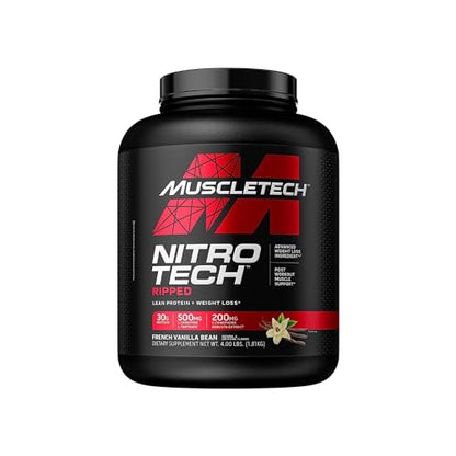 MuscleTech Nitro-Tech Ripped | Lean Whey Protein Powder/ Isolate | Weight Loss Protein Powder for Women & Men | Vanilla, 4 lbs (42 Servings)