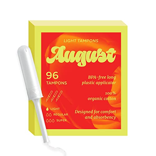 August Organic Cotton Tampons, Light tampons, BPA Free Long Applicators, Non-Toxic Organic tampons