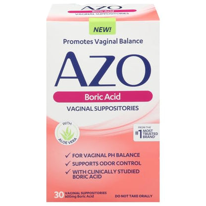 AZO Boric Acid Vaginal Suppositories, Helps Support Odor Control and Balance Vaginal PH