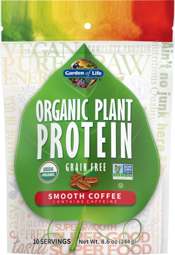 Garden of Life Organic Plant Protein Smooth Coffee Powder, 10 Servings - Vegan