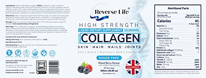 Reverse Life Marine Collagen + Green Tea Liquid Supplement Drink High-Strength 10,000mg Hydrolysed