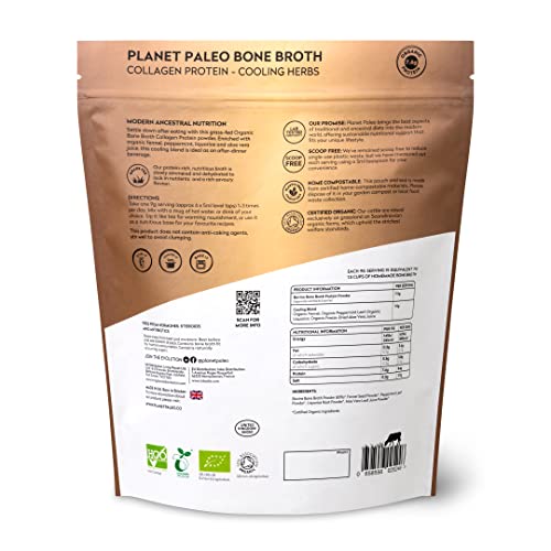 Planet Paleo Organic Bone Broth - Cooling Herbs (450g, 50 Servings) Organic, Grass Fed, High Protein