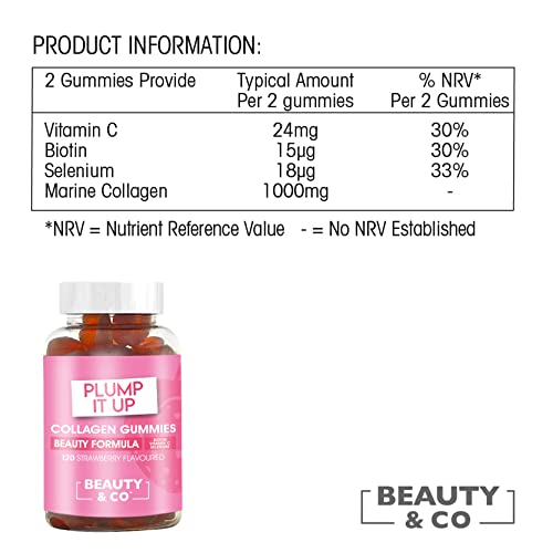 Beauty & Co Collagen Gummies by - 120 Marine Collagen Gummies with Biotin, Vitamin C & Selenium (120)