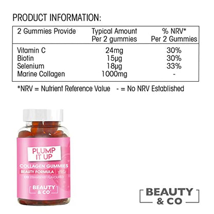 Beauty & Co Collagen Gummies by - 120 Marine Collagen Gummies with Biotin, Vitamin C & Selenium (120)