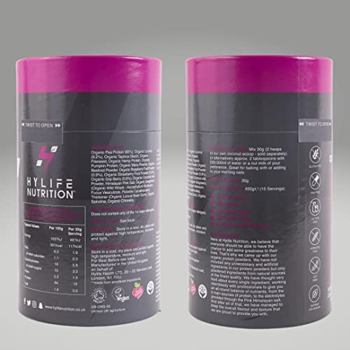 Hylife Nutrition - Organic Protein Powder - Mixed Berry Vegan Protein Powder (450g - 15 Servings)