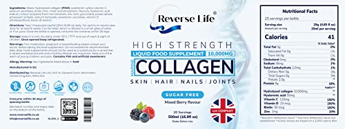 Reverse Life Marine Collagen Liquid Supplement Drink - High-Strength 10,000mg Hydrolysed Peptide Infused