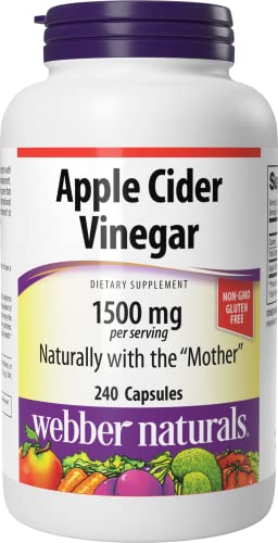 Webber Naturals Apple Cider Vinegar Pills, 1,500 mg per Serving, High Potency, 240 Capsules