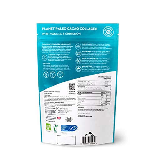 Planet PaleoCacao Collagen Powder (285g, 30 Servings) - MSC Certified, Wild Caught Marine Collagen