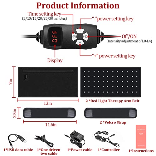 NEXTWOOD 660nm and 850nm Infrared Red Light Arm Therapy Wrap Belt with Timer & Brightness Setting Red