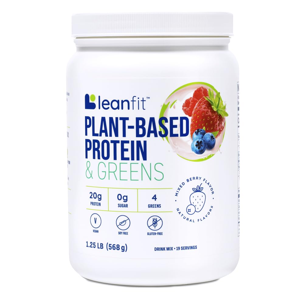 LeanFit Plant-Based Protein & Greens, Natural Berry, 20g Protein, 19 Servings, 1.25 Pound 