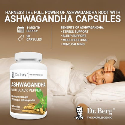 Dr. Berg Ashwagandha Capsules 1500mg - Includes Organic Ashwagandha Root