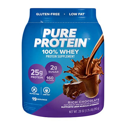 Pure Protein 100% Whey Protein Powder, Rich Chocolate, 25 g Protein, 1.75 lb