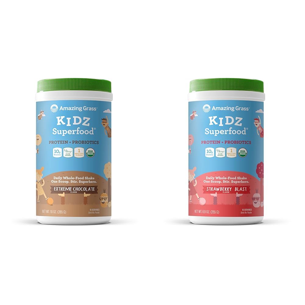 Amazing Grass Kidz Superfood Vegan Protein & Probiotics Bundle with Extreme Chocolate 