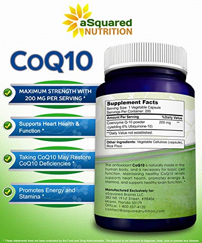 aSquared Nutrition CoQ10 (200 Capsules and 200mg) - High Absorption Vegan CO Q-10