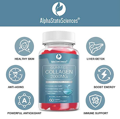 **New**Advanced Collagen Gummies 2000mg - Promote Skin Elasticity, Hair Growth, and Joint Health - Delicious Berry