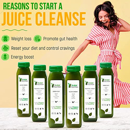 Raw Fountain 7 Day Green Juice Cleanse, All Natural Raw, Vegan Detox, Cold Pressed