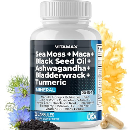 Sea Moss 3000mg Maca 1000mg Black Seed Oil 2000mg Ashwagandha 1000mg Bladderw