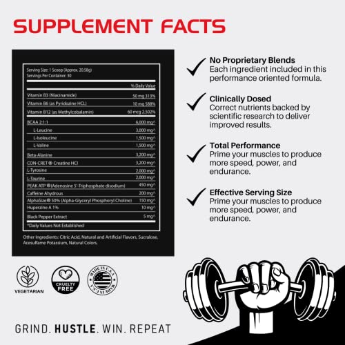 BLACKLABEL Supplements - PRE Hustle - Pre-Workout Dietary Supplement - Supports Energy, Focus, Strength, Endurance & Recovery - with Caffeine, Vitamins & Amino Acids - 30 Servings - Tiger’s Blood