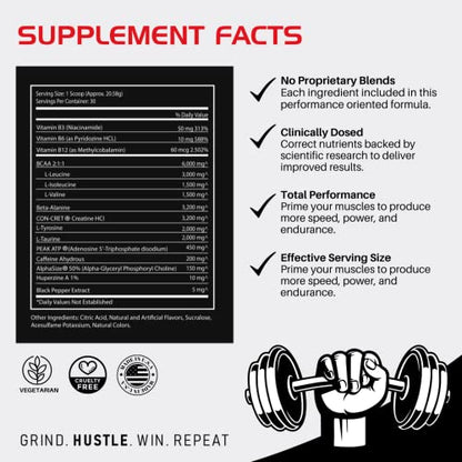 BLACKLABEL Supplements - PRE Hustle - Pre-Workout Dietary Supplement - Supports Energy, Focus, Strength, Endurance & Recovery - with Caffeine, Vitamins & Amino Acids - 30 Servings - Tiger’s Blood